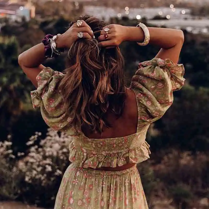 Женский укороченный топ с цветочным принтом GypsyLady Желтый эластичный Топ