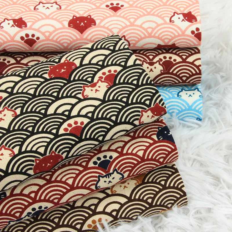 

Half Yard Thicken Cotton Fabrics Soft Breeze Cat Curve Print, Handmade DIY Bag Cloth Material 100% Cotton CR-389