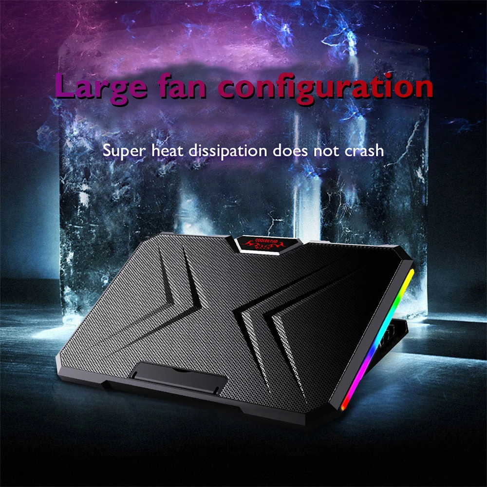 

RGB Laptop Cooler Riser Holder Height Adjustment Dual Fans Quiet Gaming Notebook PC Cooling Pad Stand for 12-17 Inch