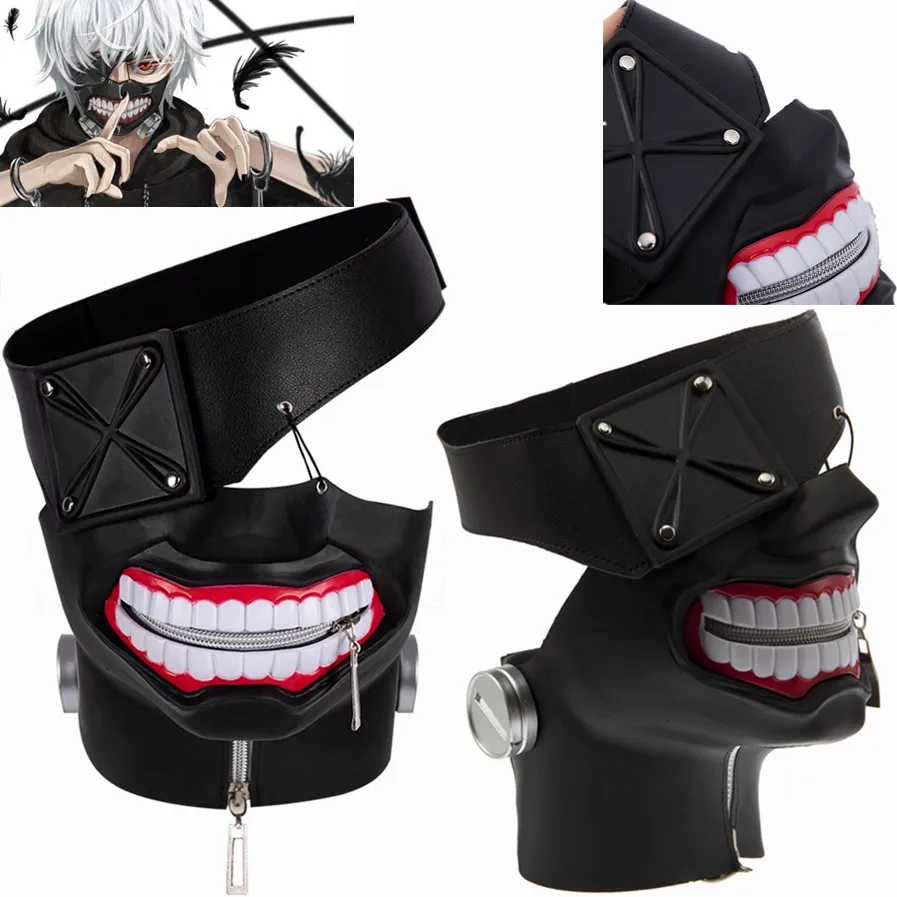 

New Anime CCG Arima Kisho Tokyo Ghoul Kaneki Ken Kamishiro Rize Cosplay Masks Headgear Half Face Zipper Mask Carnival Party Prop