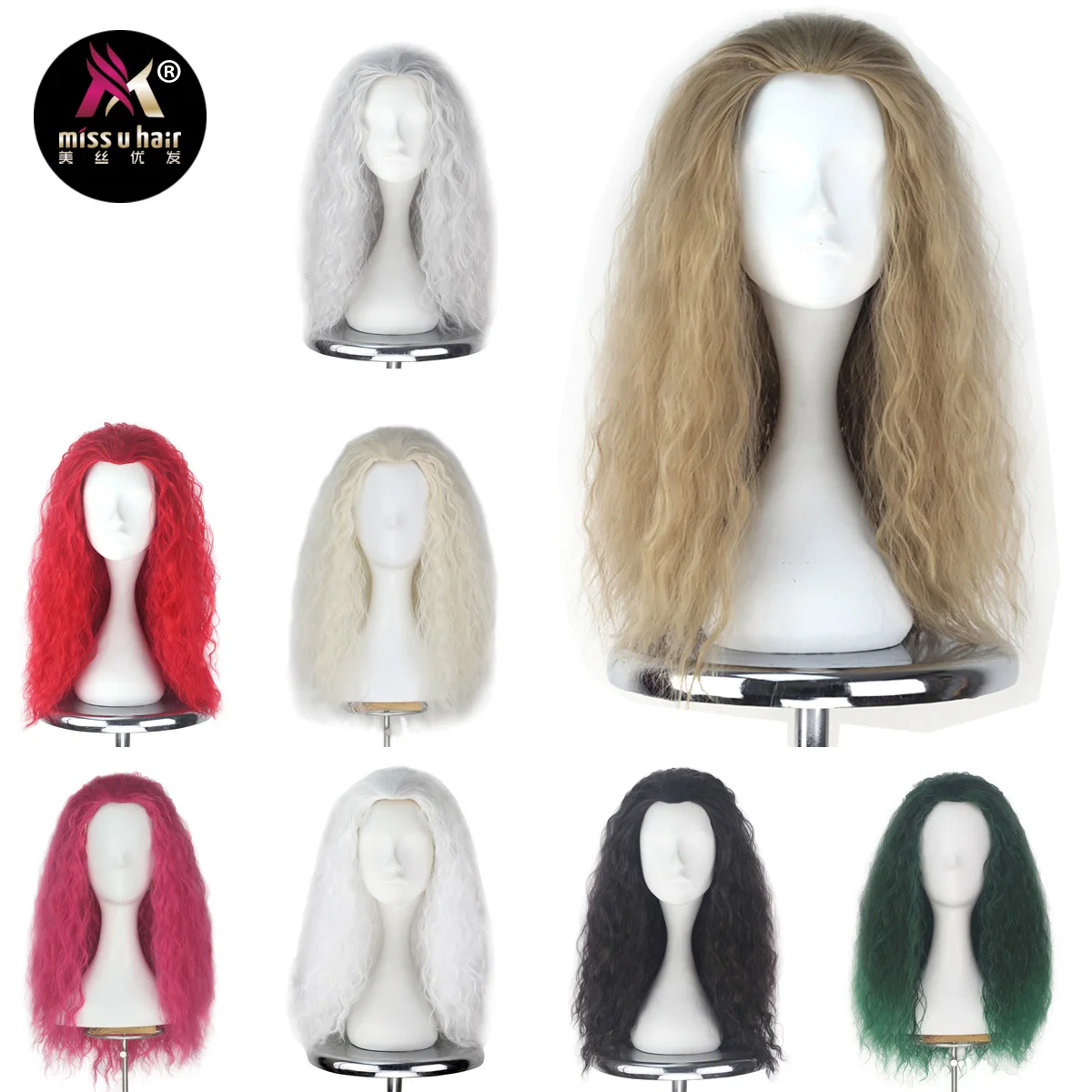 Miss U Синтетические длинные пушистые Волнистые пепли светлые черные красные белые Серебристые серые вечерние сы парик для косплея по мотивам фильма