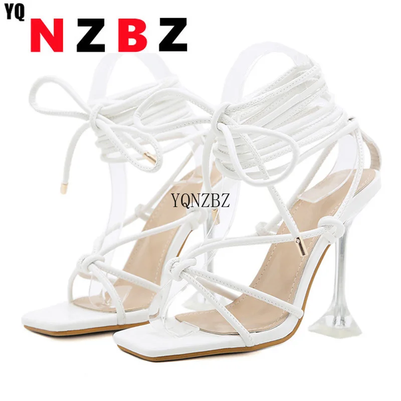 

YQNZBZ 2021 Summer New Women Gladiator knee high Sandals Open toe Lace up Cross Strappy Sandals High heels Fashion Sexy shoes