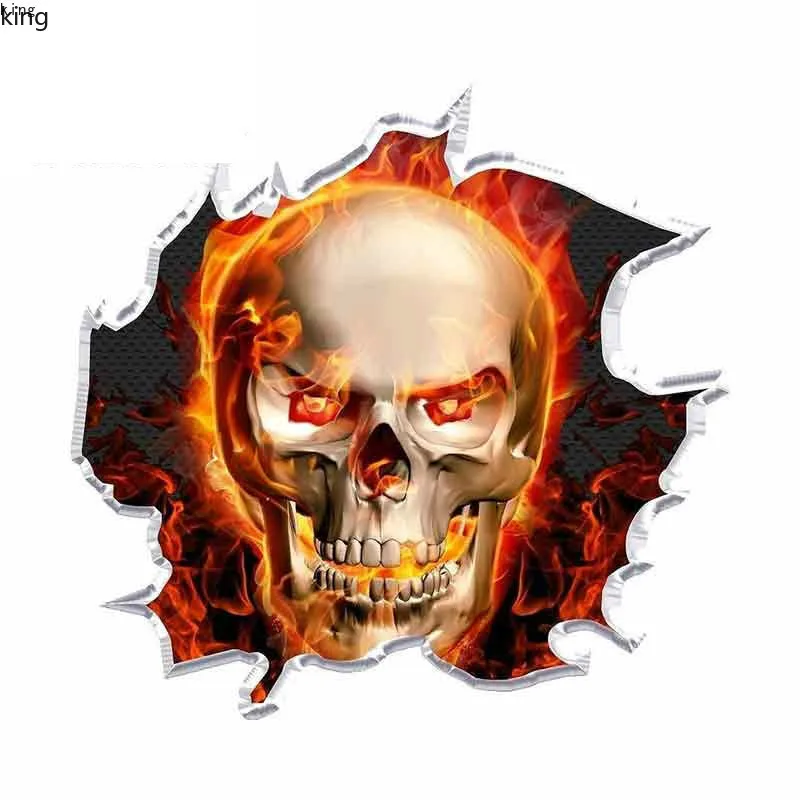 

Creative Ripped Flaming Skull Race Car Stickers Suitable for Occlusion Graffiti Car Decoration Accessories Decal 13*13cm