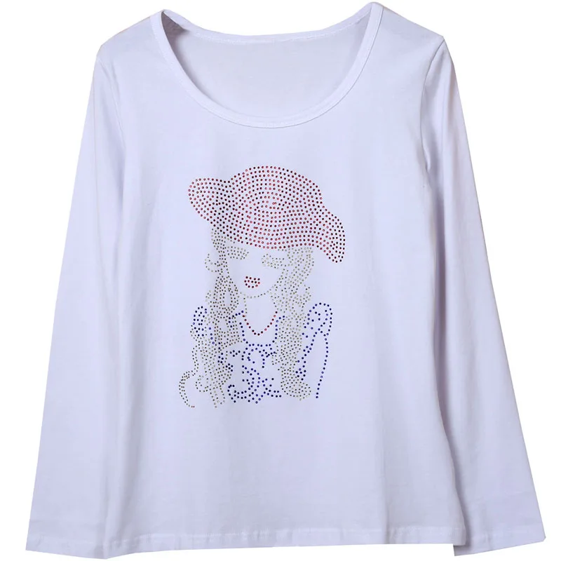 

Long Sleeve Diamond T-shirt 2020 Spring Women T shirts Tees Female O-neck Drill Tops T-shirts Harajuku Plus Size Streetwear T109