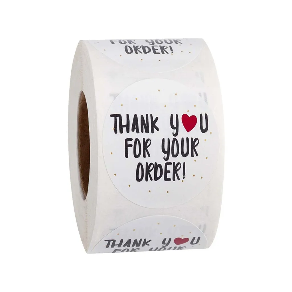 

500 pcs round thank you for your order sticker golden stickers rolls Heart Thanks for Shopping Small Shop Local Handmade sticker