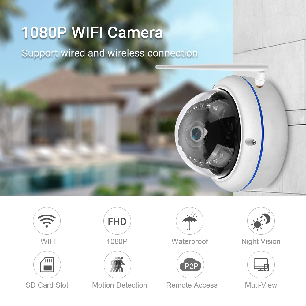 Hamrolte Yoosee Wifi камера HD1080P ONVIF Проводная Беспроводная ip-камера ночного видения Антивандальная Водонепроницаемая уличная Wifi камера