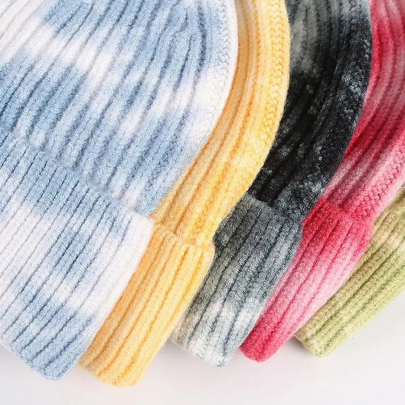 

New Knitted Beanie Women 2020 Winter Hats Tie Dye Hat Outdoor Street Hip Hop Cap Short Hat Knitted Skullcap 7 Colors