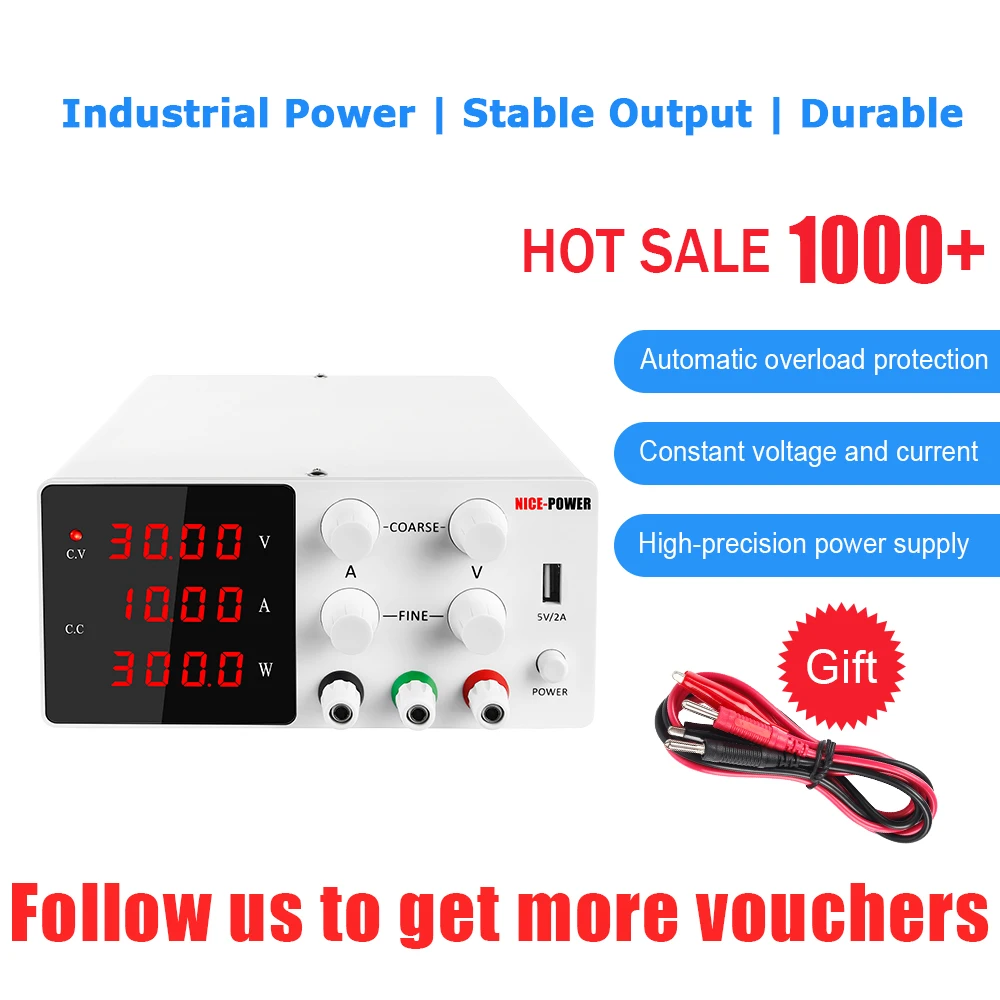 

NICE POWER 30V10A 60V5A 4-Digits LED DC Power Supply Adjustable Accurate Regulated Voltage Regulator Switching Bench Source