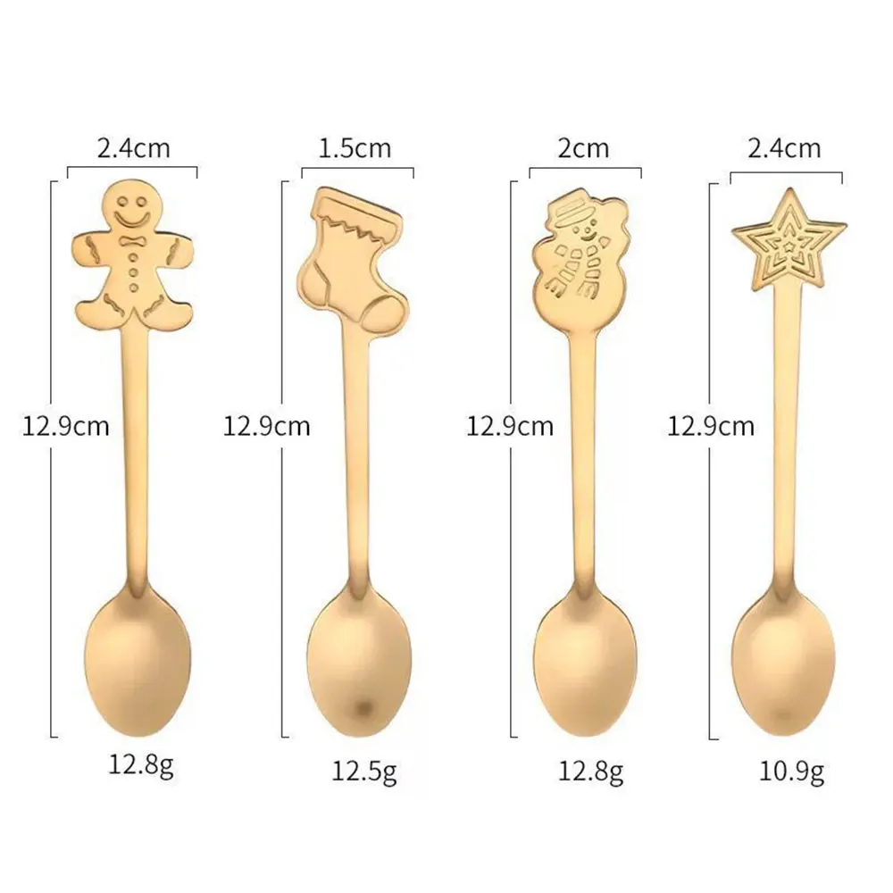 

4pcs/set Christmas Stainless Steel Coffee Spoons Ice Cream Dessert Spoon Snowman Tree Kids Shape Spoon Drinking Tea Scoop