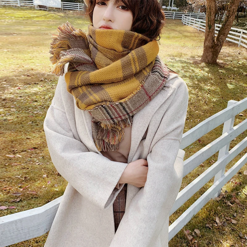

New arrival women elegant wild soft thick sweet scarf fresh high quality warm outdoor cute double side plaid fashion scarf
