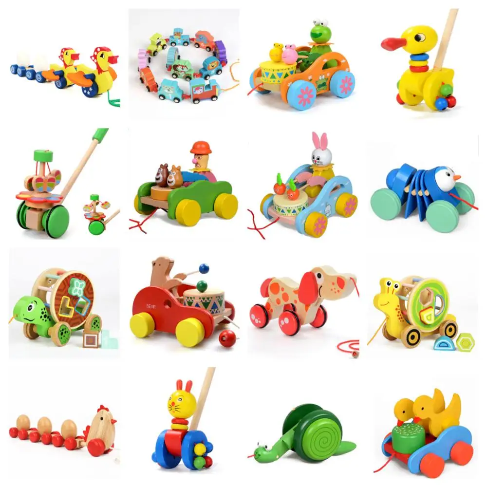 Деревянный животные пазл игрушка Потяните за собой автомобиль красочный Медведь