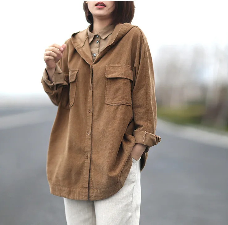 Женские куртки осенне зимнее свободное повседневное вельветовое пальто новинка