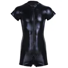 Латексный комбинезон мокрого вида, Комбинезоны из искусственной кожи в сетку, черные эластичные боди ПВХ, соблазнительная Клубная одежда, мужское нижнее белье с открытой промежностью, боди