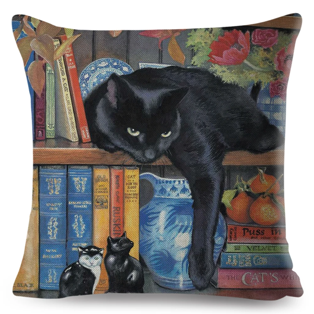 

Cute Book Cat Party Cushion Cover Decor Cartoon Animal Pillowcase Printing Cojines Polyester Pillow Case for Sofa Home 45x45cm
