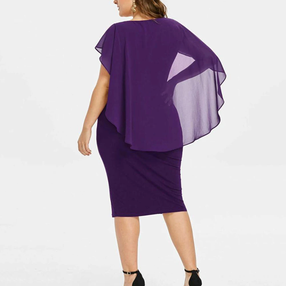 Женское шифоновое двухслойное платье-карандаш средней длины с круглым вырезом |