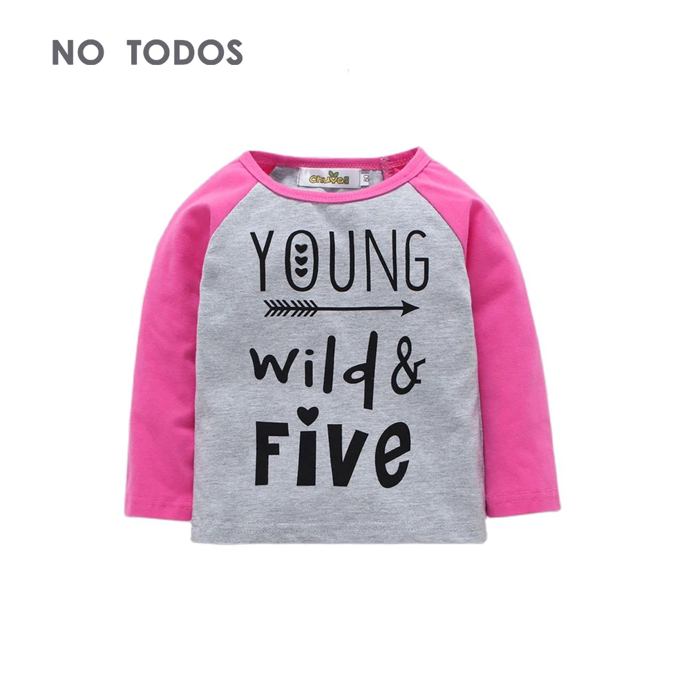 

Small and Medium-Sized Children's Girls' Long-Sleeved Letter T-Shirt Tops, Pure Cotton Fashion Casual T-Shirts