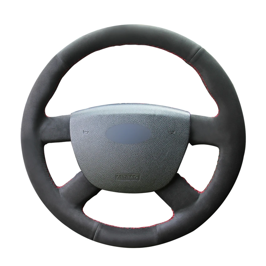 

LQTENLEO Black Suede Car Steering Wheel Cover For Ford Kuga 2008 2009 2010 2011 Focus 2 2005-2011 Focus 3 2012-2014 C-MAX 2007