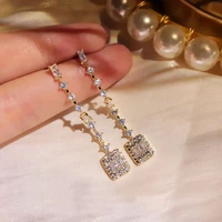 korean minority exquisite flash 925 silver needle square pendant long stud earrings silver needle temperament go with earrings
