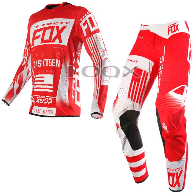 Red White 360 Flight Jersey Pants Motocross Racing Gear Set Mountain Bike Cycling Combo Kits Mens Motorbike Moto Cross Suit