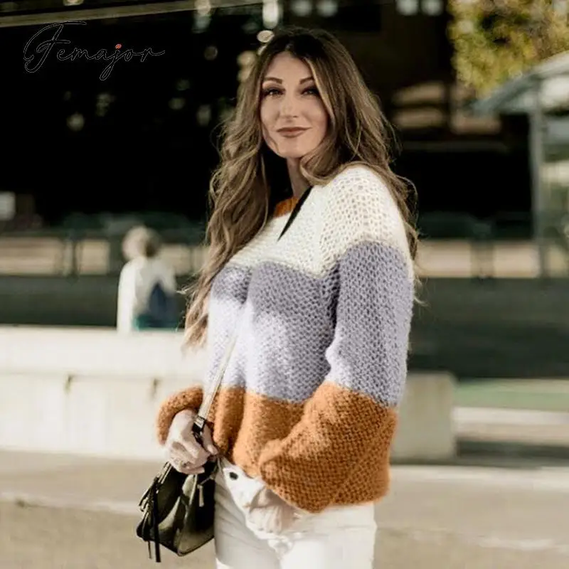 Femajor женский свитер Осень-зима 2019 круглый ворот вязаный пуловер Повседневный