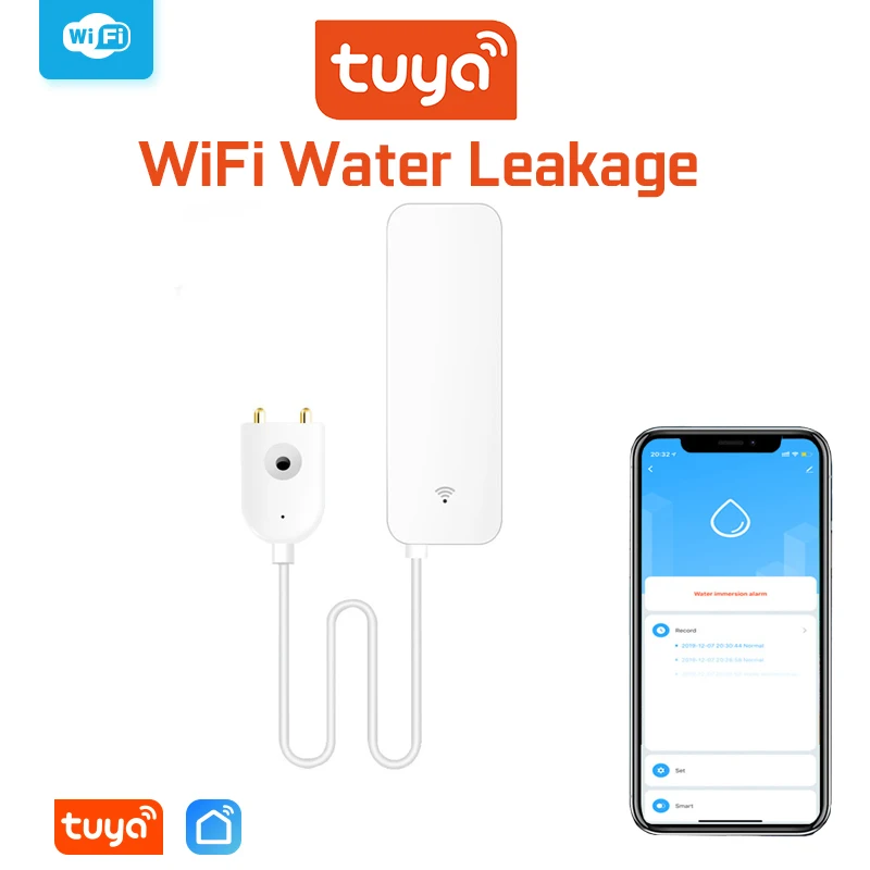 Tuya Wi Fi Сигнализация утечки воды независимый Wifi датчик детектор наводнения