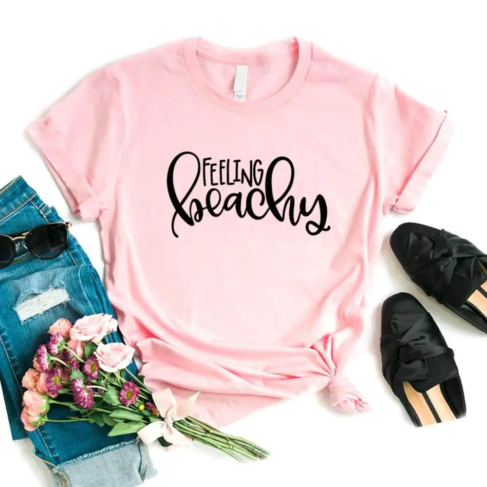 

Feeling Beachy Print Women Tshirts Cotton Casual Funny t Shirt For Lady Yong Top Tee Hipster 6 Color Drop Ship NA-808