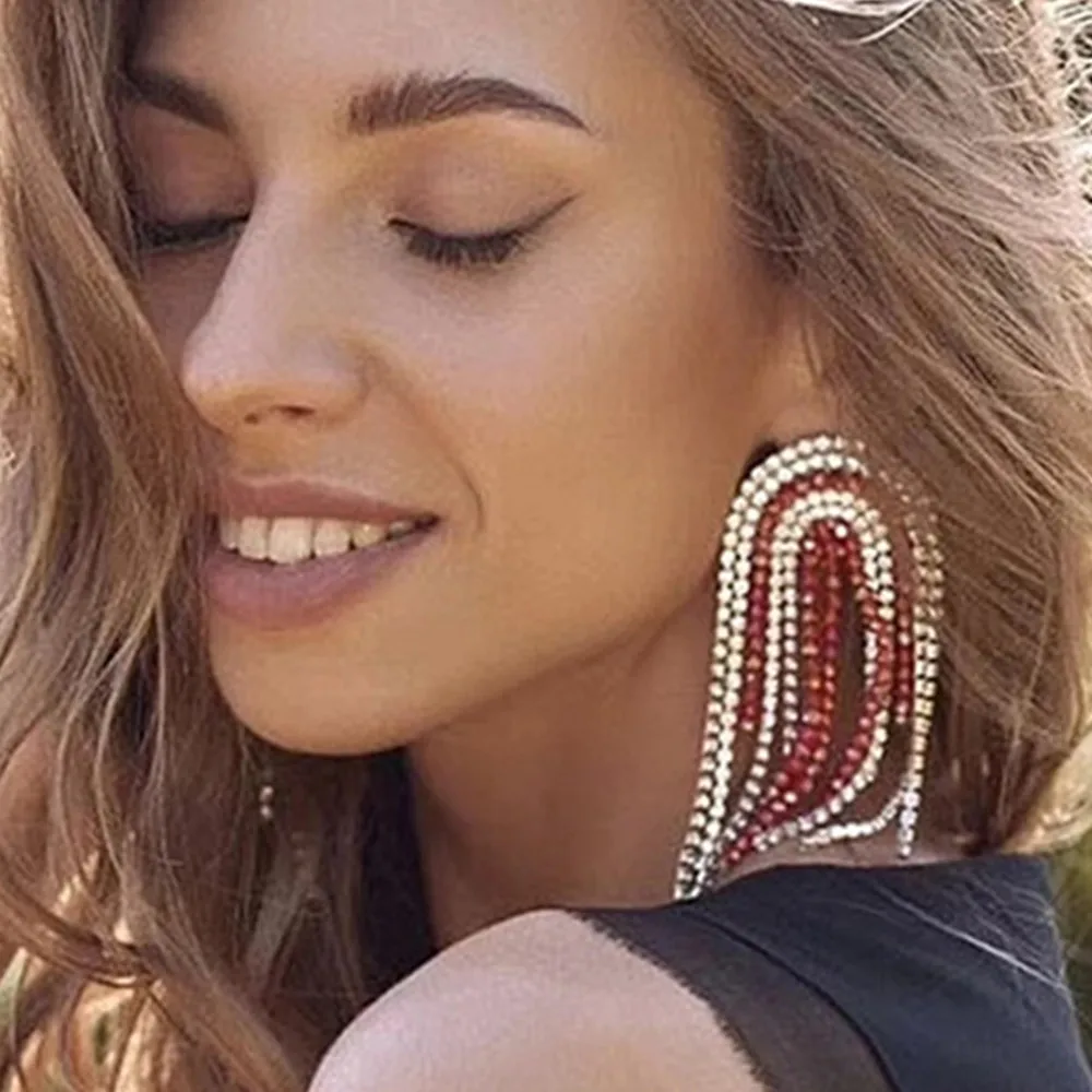 Блестящие разноцветные стразы кисточки висячие серьги ювелирные изделия для