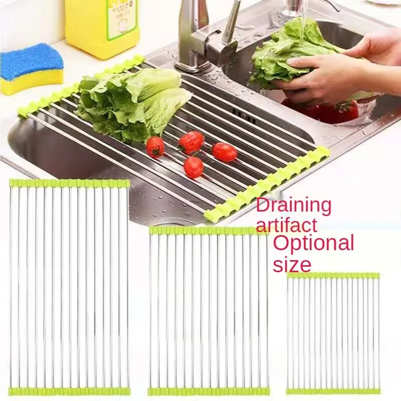 

Foldable Dish Drying Rack Kitchen Silicone Roll Up Drainer Sink Stainless Steel Fruit Vegetable Organizer Tray Drying Gadgetsing