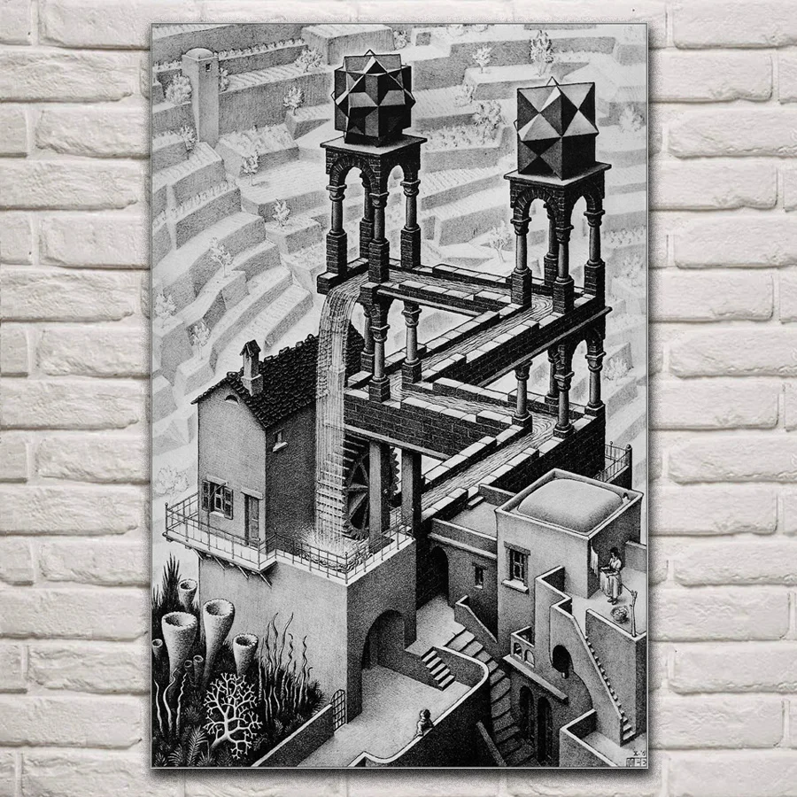 Петля с оптической иллюзией литограф водопад фотография украшение для дома