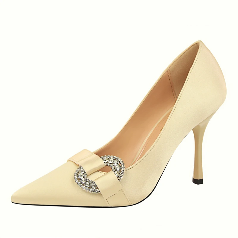 

Classic Pumps Women's Shoes High Heels 9cm Pointed Toe Pink Silk Satin Shallow Pointed Sexy Banquet Single Shoes DS-B0311