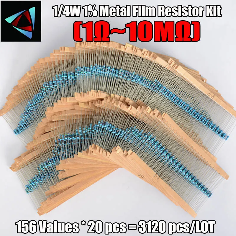 3120pcs 156Values Electric Unit 1/4W Power Metal Film Resistor Kit 1R-10M 1% Tolerance Assortment Set 1ohm-10Mohm samples pack |
