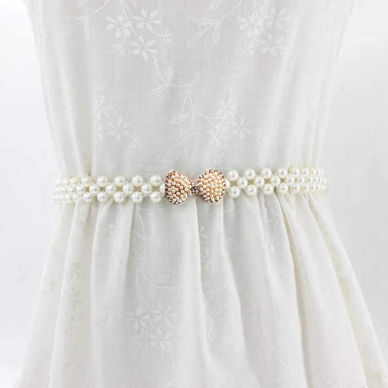 Элегантные жемчужные ремни Стразы тонкий пояс с бусинами эластичная пряжка для