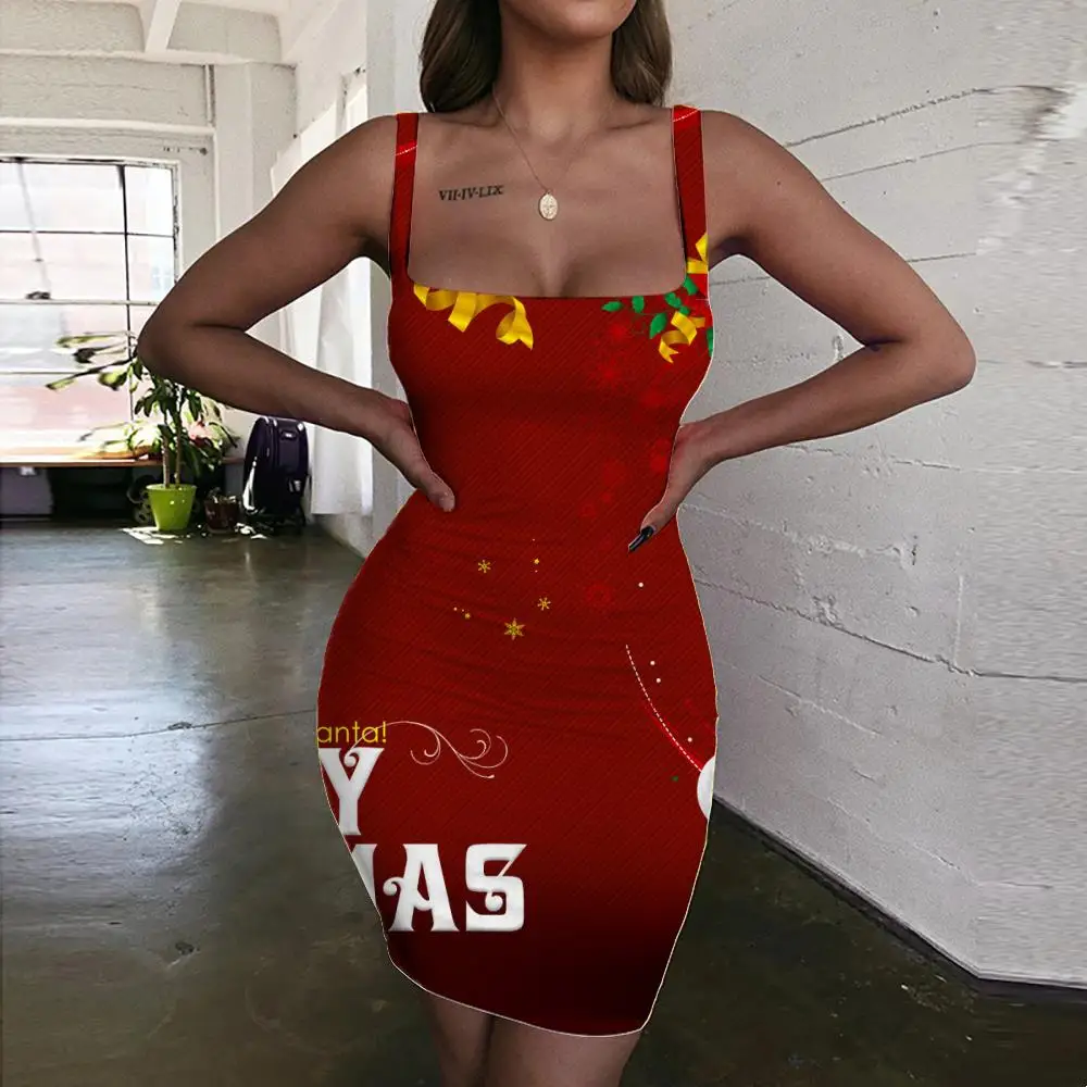 

Женский Рождественский сарафан KYKU, вечернее мини-платье без рукавов с лямкой на шее