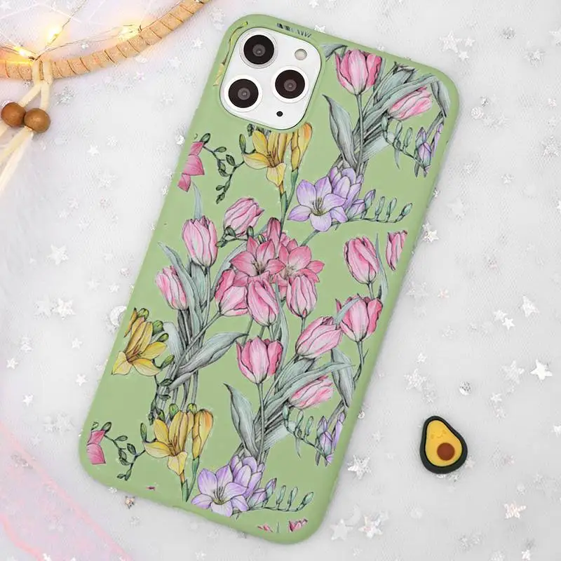 

Plant flower luxury Phone Case coque Candy Color for iPhone 11 12 mini pro XS MAX 8 7 6 6S Plus X SE 2020 XR