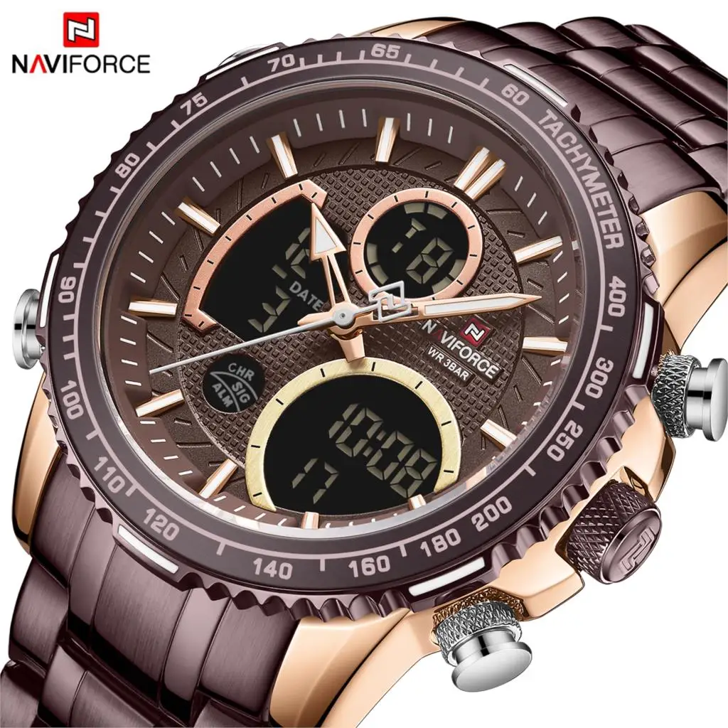 Часы наручные NAVIFORCE Мужские кварцевые роскошные Брендовые спортивные с большим