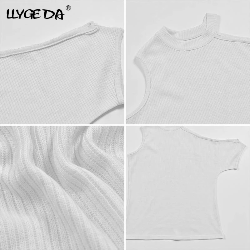 

Solid Cold Shoulder Ribbed Women's T-Shirts Sleeveless O-neck Woman tshirts 2021 Summer Fashion Basic Casual Loose Top Women