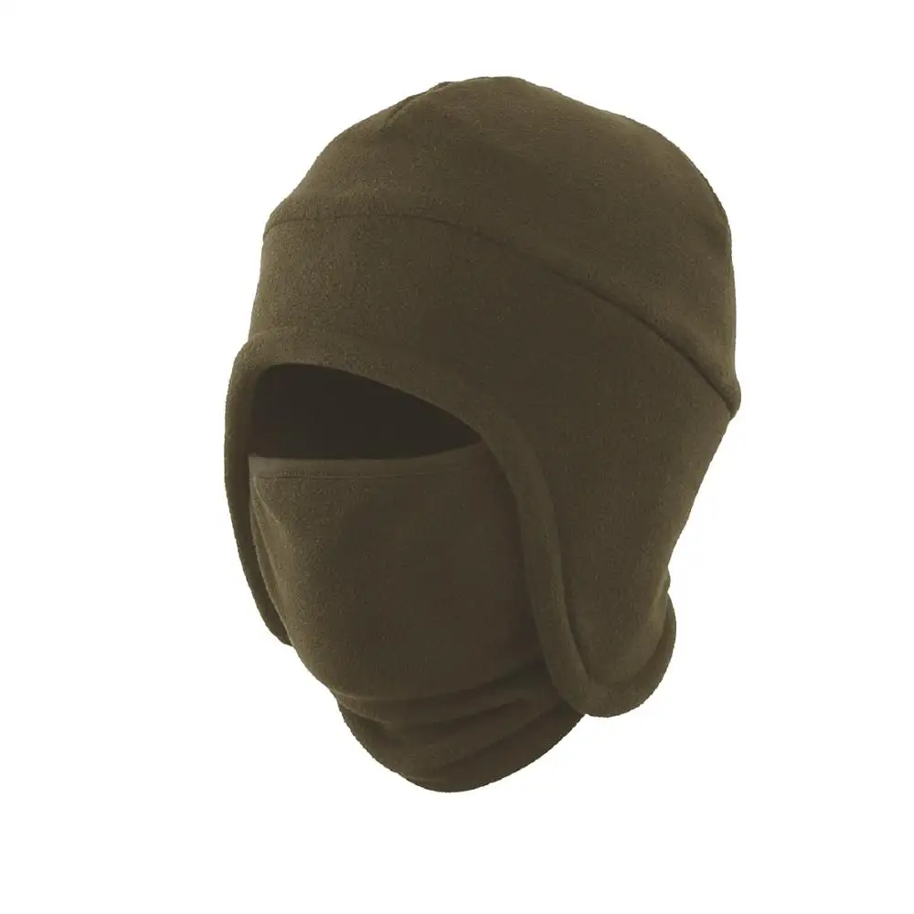 Army Green Теплая зимняя шапка для мужчин и женщин, 2 в 1, мягкая теплая флисовая шапка с ушками, ветрозащитная спортивная шапка с черепом, лыжная маска для мужчин - Цвет: Army Green
