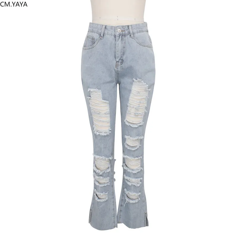 Зимние джинсовые обтягивающие брюки женские Ретро рваные джинсы Широкие с