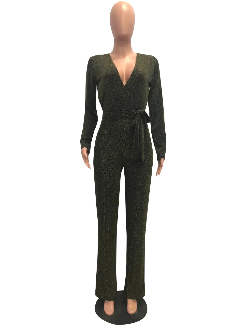 Женские шикарные комбинезоны с v образным вырезом и длинным рукавом на осень зиму