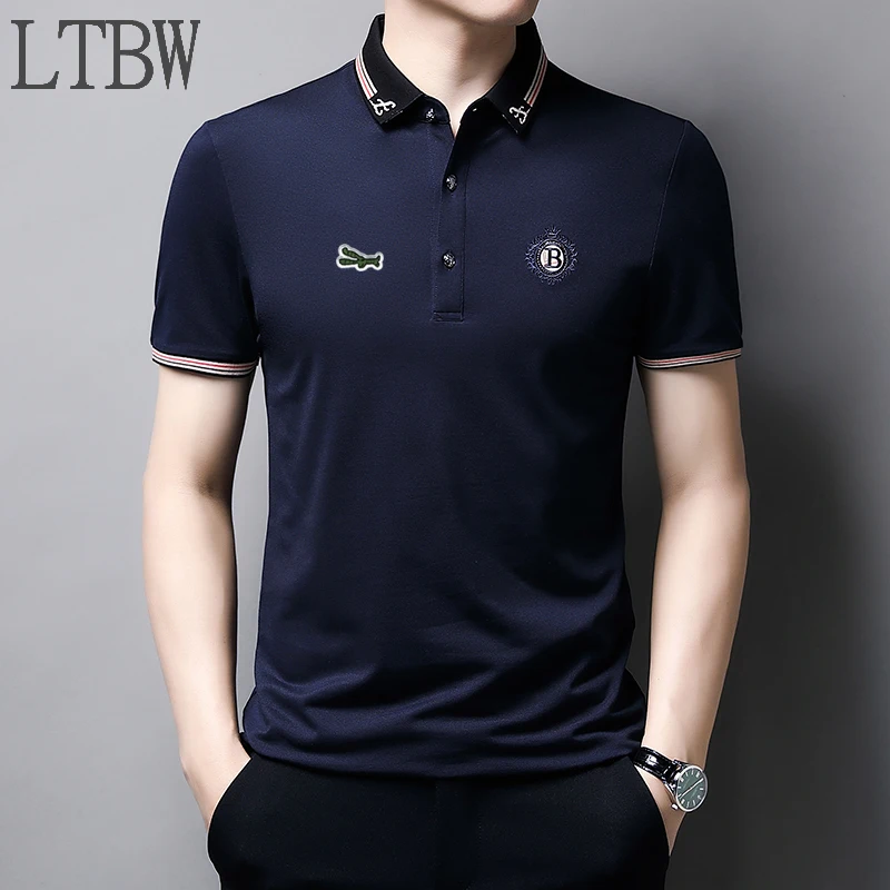 

LTBW New Fashion Polo Shirt Men Cotton Lapel Puppy Embroidered T-shirt Formal Wear Office Casual Business Short Sleeve