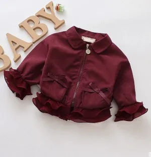 Детская куртка на молнии с длинным рукавом и оборками | одежда обувь