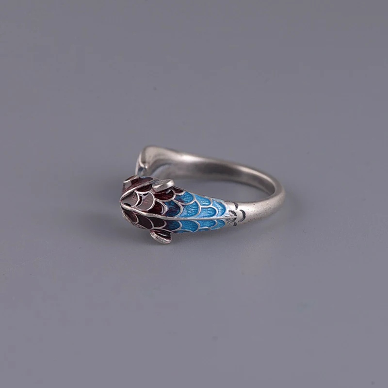 BALMORA 925 Sterling Silver cloisonné-style Carp Animal Open Rings for Women Lady Love Gift Fashion Ethnic Jewelry Anillos | Украшения и