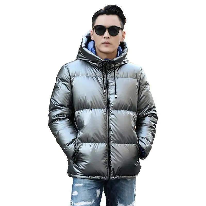 

Men's down jacket cross border European winter bright face down coat male loose goose down more brief paragraph coat