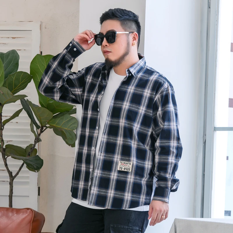

Plus Size 5XL 6XL 7XL 8XL 9XL 10XL Men's Casual Brand Plaid Shirt 100% Cotton 2019 NEW Business Patch Loose Flannel Shirts Male