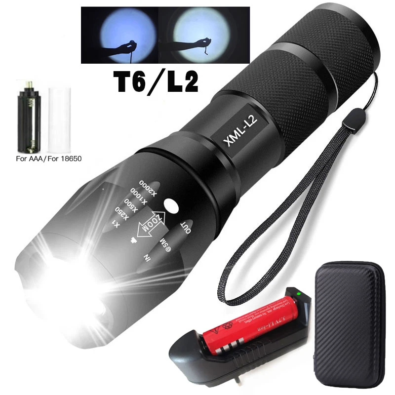 

LED Rechargeable Flashlight XML T6/L2 linterna torch 18650 Battery 5 Modes Waterproof Outdoor Camping Powerful Led Flashlight