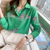 2021 spring new european and american fashion printing loose and thin womens long sleeve shirt sexy top