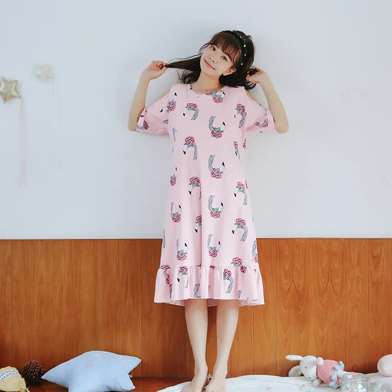 2020 летняя свободная Хлопковая женская ночная рубашка размера плюс средней длины