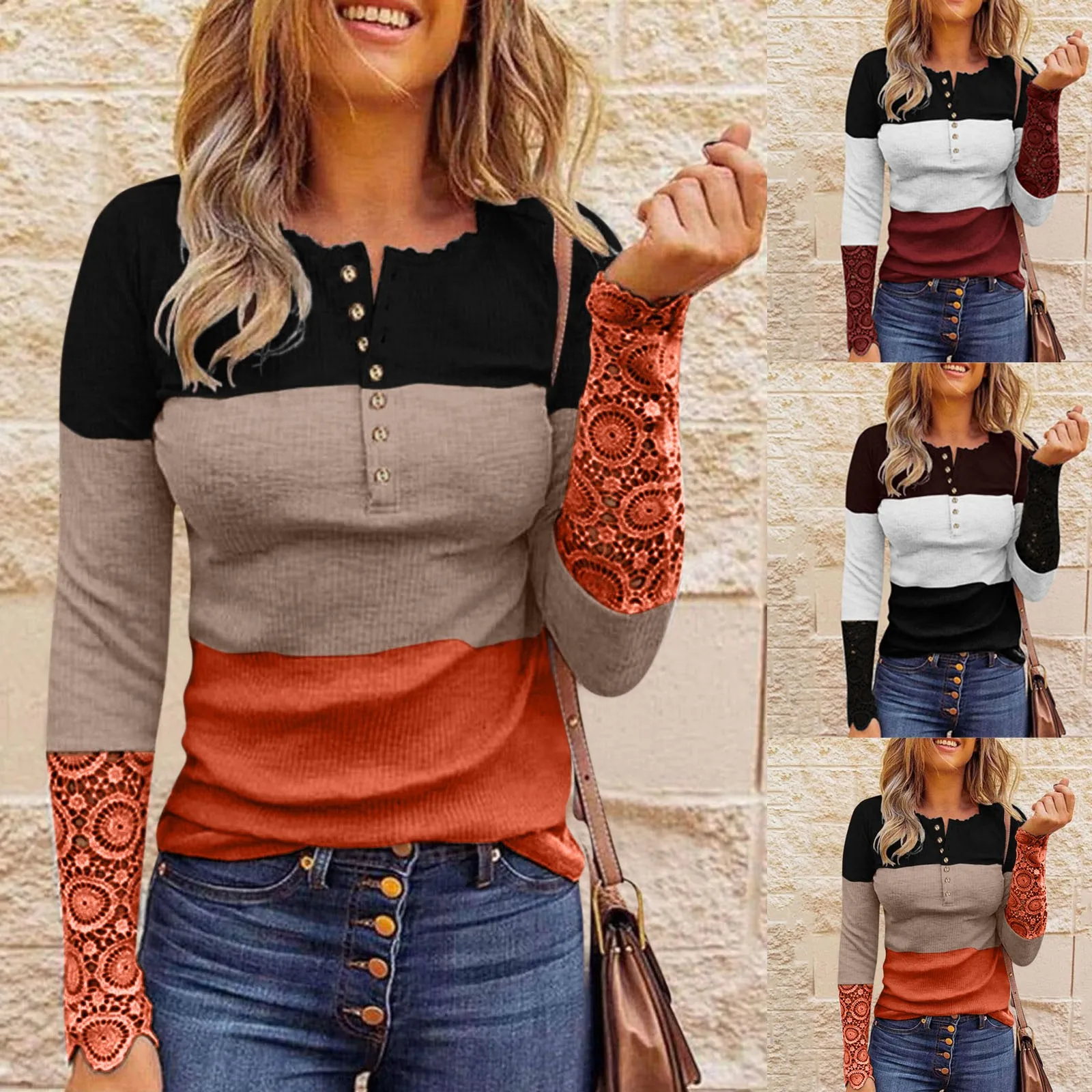 

Женские блузки в стиле Харадзюку, рубашки с полосатым принтом, Кружевная туника с длинным рукавом и круглым вырезом, рубашка с пуговицами сп...