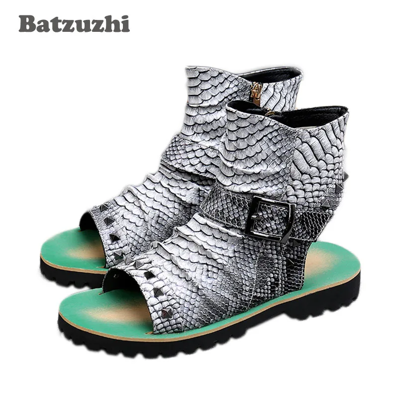 

BATZUZHI Rock Men Sandal Shoes Open Toe Ankle Sandal Boots Punk Rivets Buckle Men Gladiator Sandalias Mujer 2018 Casual Beach