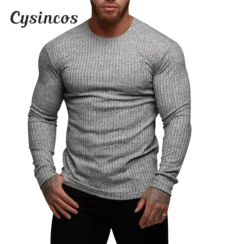 CYSINCOS 2020 Мужская Базовая Трикотажная одежда тонкий осенний трикотажный пуловер с
